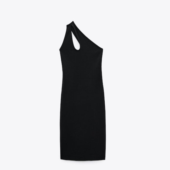 BLOGGER'S FAVE! Zara Black Cut Out One Shoulder Midi Dress Sz S NWT - Picture 13 of 14